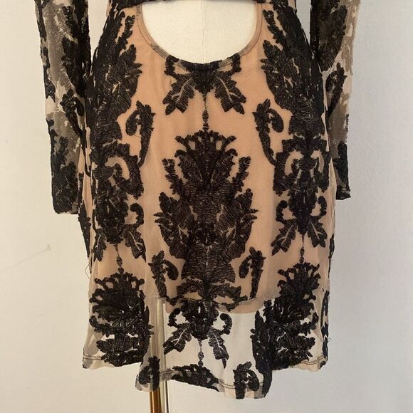 For Love & Lemons Black & Cream A Night To Remember Mini Dress Size Small - Picture 8 of 14